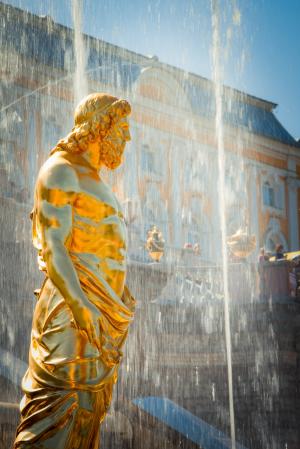 彼得夏宫, 俄罗斯圣彼得堡, 喷泉, 雕像, 水, 俄语, 俄罗斯