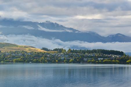 新西兰, 村庄, 云计算, 湖, 山, 景观, 自然