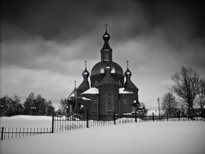 俄罗斯, 教会, 东正教, 黑色和白色, 天空, 云彩, 建设