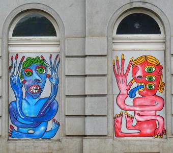 布拉格, 旧城, 窗口, 涂鸦, hauswand, 捷克共和国