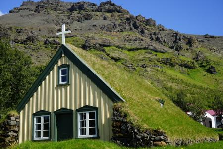 hofskirkja, 冰岛, 教会, 教堂, 房子里的崇拜, 草坪教堂, upplysingar