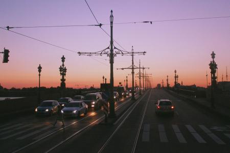 俄罗斯圣彼得堡, 桥梁, 白色夜, 机械, 街道, 交通, 汽车