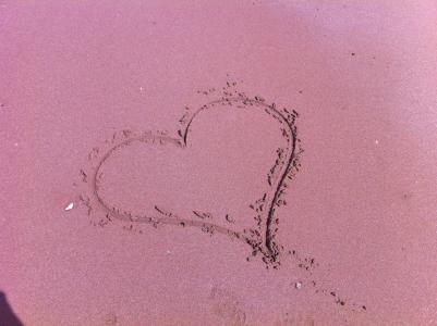心, 沙子, 海滩, 爱