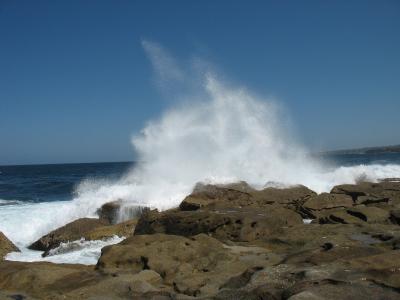 波, 邦迪, 悉尼, 海洋, 海岸线, 岩石, 海滩