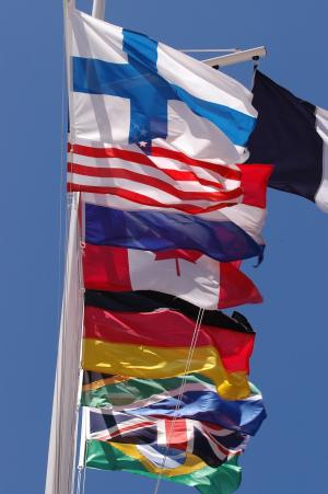 旗帜, 联合国, 挥舞着, 飞行, 加拿大, 荷兰, 美国