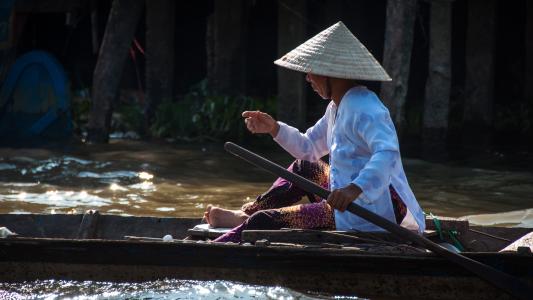 越南, 女人, 河, 启动, 亚洲, 航海的船只, 文化