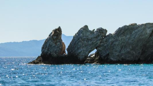 希腊, 斯亚索斯, 岛屿, 海滩, 岩石, 白色, 沿岸