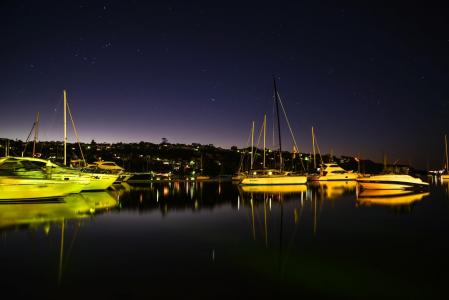 吐桥, 悉尼, 澳大利亚, 小船, 黎明, 星星, 海港
