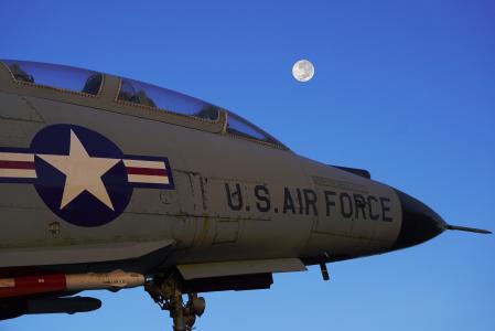 我们空军, 喷气式战斗机, 月亮, 水牛城, 飞机, 黄昏, 美国空军