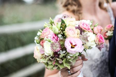 花, 花束, 花瓣, 人, 女人, 新娘, 婚礼