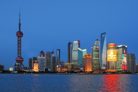 上海, 天际线, 蓝色小时, 城市景观, 城市天际线, 建筑, 著名的地方