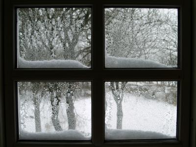 窗口, 雪, 格子窗, 冬天