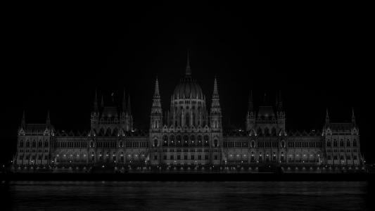 议会, 匈牙利, 世界银行, 黑色, 在晚上, 花葶, 布达佩斯