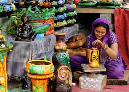 女人, 印度, 绘画, 陶器, 颜色, 出售, 创造力