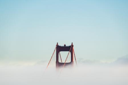 雾, 金门大桥, 湾区, 悬索桥, 基础设施, 云彩, 在云端