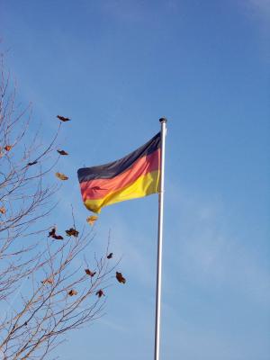 国旗, 旗杆, 德国国旗, 天空, 蓝色