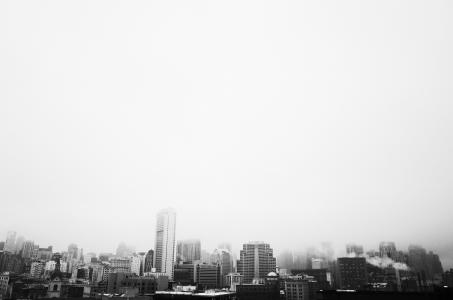 灰度, 照片, 雾, 城市景观, 建设, 摩天大楼, 三藩市