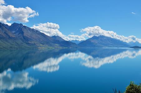 湖, 风景, 蓝蓝的天空, 白色的云, 山, 自然, 景观