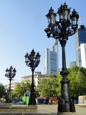 法兰克福, 德国, 灯柱, 夹具, 建筑, 摩天大楼, 城市景观