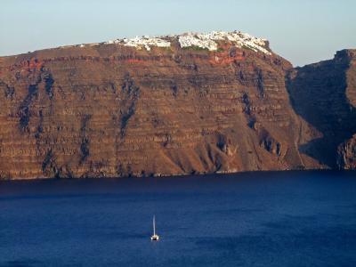 火山口边缘, 海, 圣托里尼岛, 希腊, 基克拉泽斯, 假日, 旅游