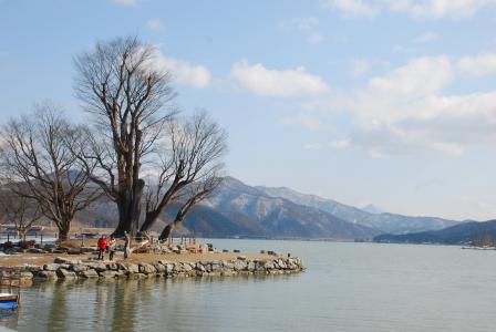 两个水头, 韩国, 冬天, 景观, 一条河