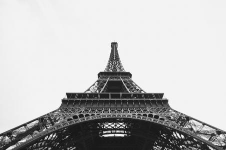 建筑, 吸引力, 黑白, 埃菲尔铁塔, 法国, 具有里程碑意义, 巴黎
