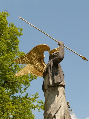 天使, 矛, 兰斯, 翼, 雕像, 黄金, 皇冠