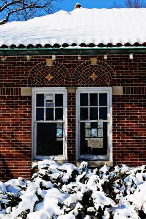 雪, 砖, 建设, 被遗弃, windows, 建筑, 冬天