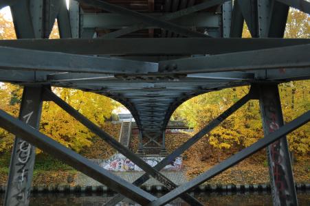 桥梁, 桥下, 建筑, 德国, 秋天, 钢, 蓝色