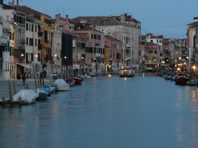 黄昏, 运河, 小船, 水, 灯, 威尼斯, 河