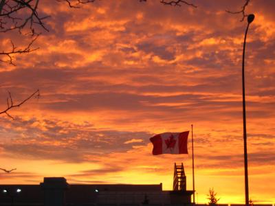 加拿大, 国旗, 日落, 天空, 景观, 暮光之城, 云计算