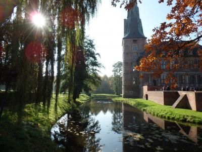 城堡, raesfeld, 护城河, 秋天, 罗马表, 童话故事, 水