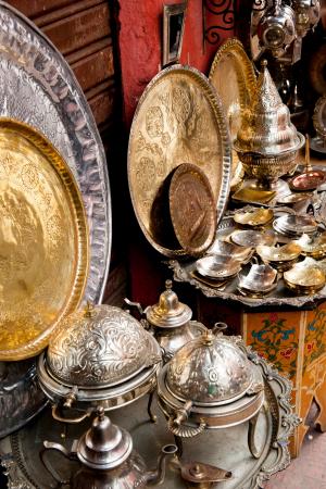 各种, 茶壶, 设置, 黄铜, 金属, 黄金, 显示
