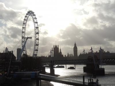 伦敦, 摩天轮, 景观, 日落