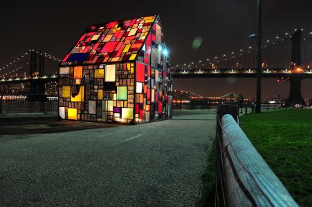 玻璃, 房子, 桥梁, 曼哈顿, 纽约, 创意, 独特