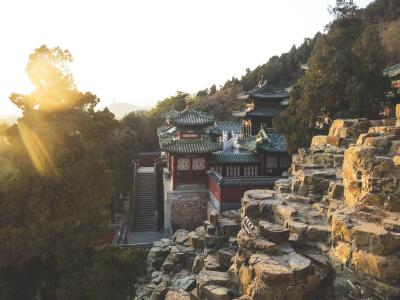 颐和园, 北京, 中国, 岩石, 悬崖, 步骤, 树木