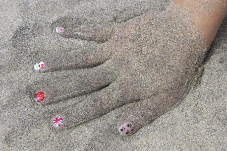 手, 指甲, 沙子, 孩子的手, 海滩, 海