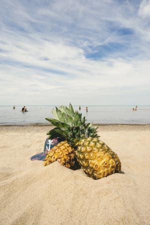 菠萝, 沙子, 海滩, 夏季, 夏季, 夏天的共鸣, 水果