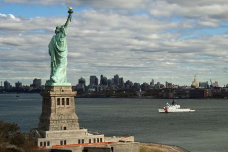 自由女神像, 天际线, 纽约城, 海岸警卫队, 船舶, 曼哈顿, 岛屿