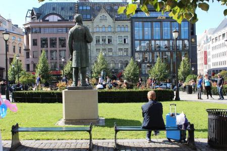 公园, 坐, 银行, 雕塑, 花园, 奥斯陆, 挪威