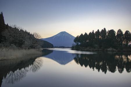 富士山, 冬天, 清晨, 田贯湖, 日本, 富士, 自然