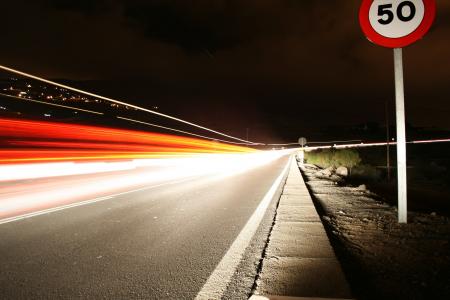 科斯塔阿德赫, 特内里费岛, 晚上, 长时间曝光, 公路, 尾灯, 刹车灯