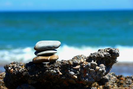 石头, 地中海, 沿海, 卵石, 海滩, 平衡, 海