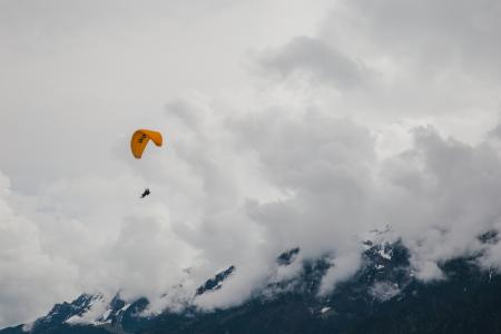 瑞士, 滑翔伞, 瑞士, 山, 多云, 高山