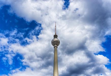 柏林, 柏林电视塔, 云彩, 电视塔柏林, 德国, 具有里程碑意义, 天空