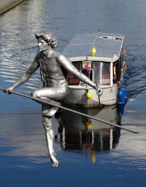 比得哥什, 运河, 河, 小船, 雕塑, 雕像, 波兰