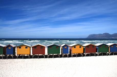 海滩, 海滩小屋, 多彩, 色彩缤纷, 别墅, 海洋, 人
