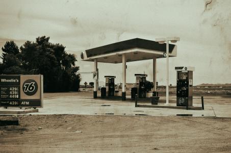 加油站, 沙漠, 离开, 老, 跑下, 孤独, 黑色白色