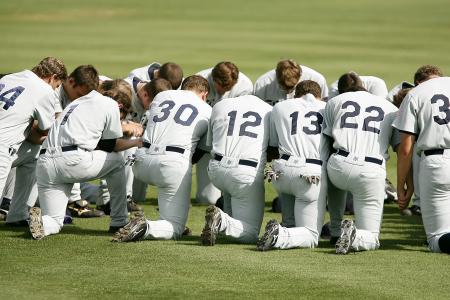 棒球队, 祷告, 跪, 赛, 体育, 球员, 草