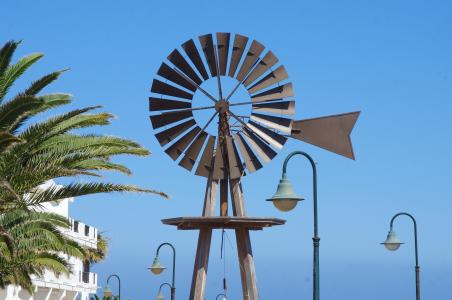 金丝雀, 兰萨罗特岛, 风力发电机组, 海滩, 铜, 风, 风力发电